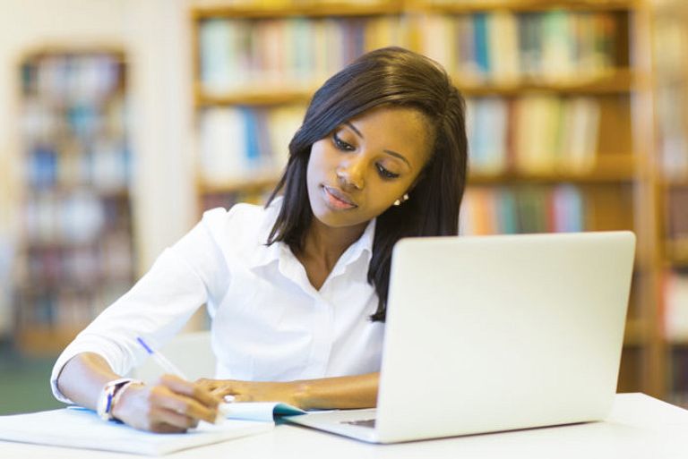 Student working in the library.