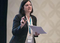 PAEA's Assessment Editor in Chief Kim Cavanaugh addresses an off-camera audience at a PAEA Education Forum event